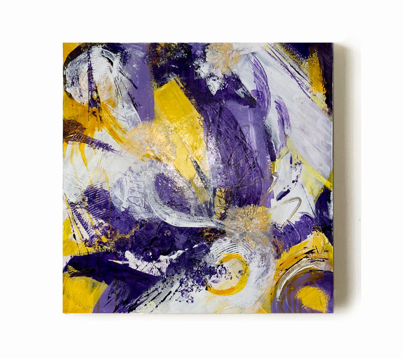 yellow, purple, gold, white, exuberant, abstract expressionism, gestural, bursts
