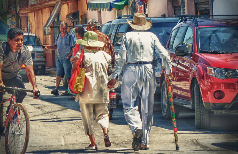 elders, walking, mexico, old couple